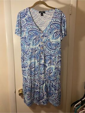 AGB Blue & White Paisley Button-Front Midi Dress